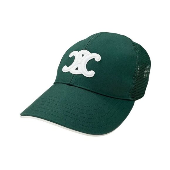Celine Cap Hat Green White Gold Triomphe Mesh Cap Baseball Cap Cotton main image 7